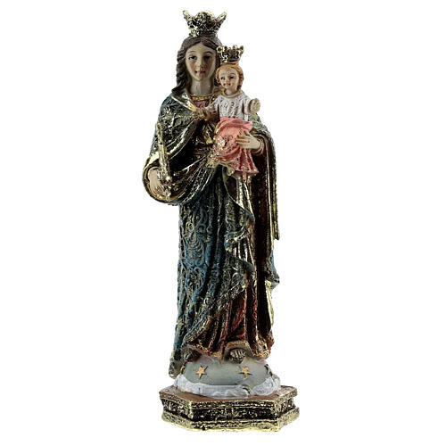 Estatua María Auxiliadora cetro vestidos decorados resina 13,5 cm 1