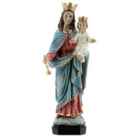 Statua Maria Ausiliatrice base effetto legno resina 20 cm