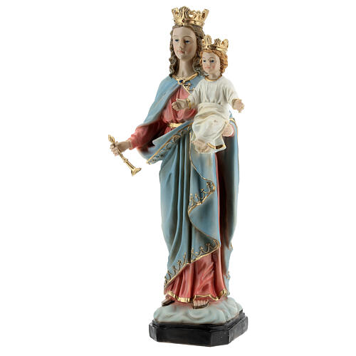 Imagem resina Nossa Senhora Auxiliadora com Menino Jesus, base cor madeira, 30 cm 3
