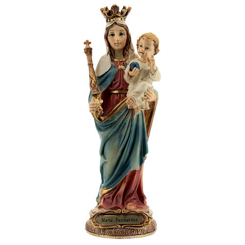 Imagem resina Nossa Senhora Auxiliadora com Menino Jesus globo azul 14,5 cm 1