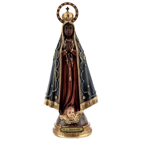 Nossa Senhora Aparecida com anjo imagem resina 31,5 cm 1