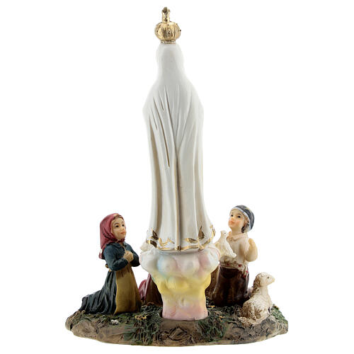 Statue aus Harz Unsere Liebe Frau von Fátima mit Kindern und Lämmchen, 14 cm 4