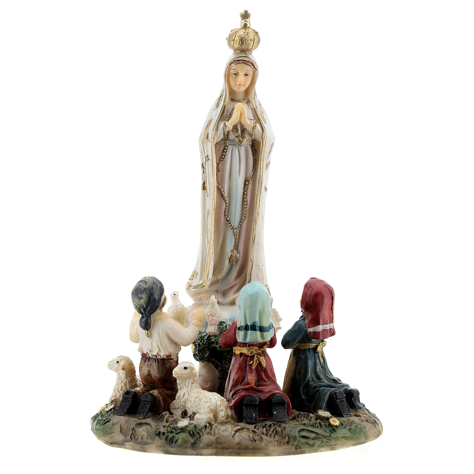 Our Lady of Fatima statue with children lamb in resin 14 cm | online ...