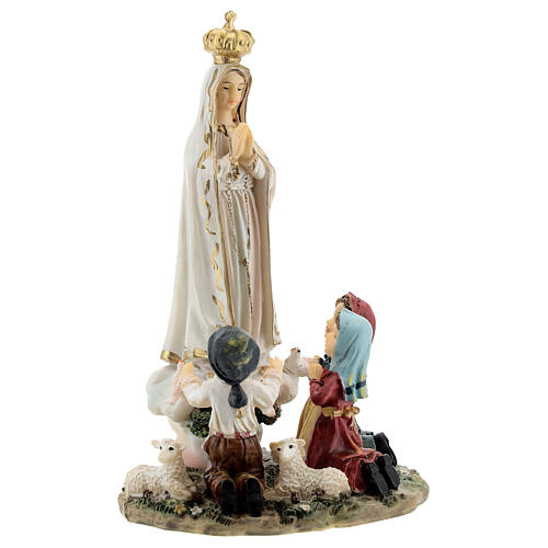 Nossa Senhora de Fátima com pastorinhos ajoelhados imagem resina 16 cm 3