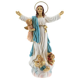 Assunção Maria anjos imagem resina 18x12x6 cm