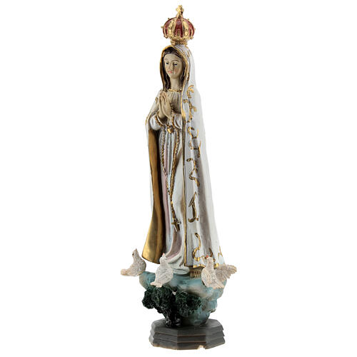 Estatua Virgen Fátima palomas resina 20 cm 3
