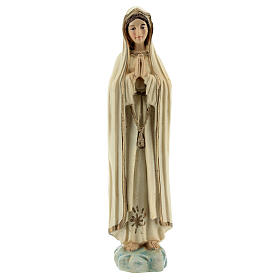 Nossa Senhora de Fátima em oração com manto branco e estrela dourada resina 12 cm