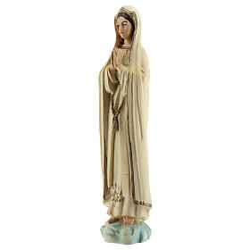 Nossa Senhora de Fátima em oração com manto branco e estrela dourada resina 12 cm
