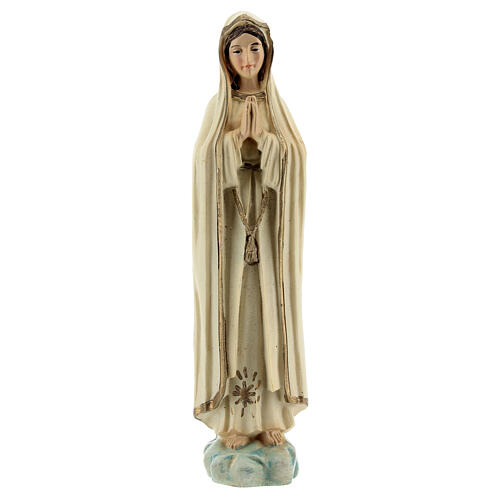 Nossa Senhora de Fátima em oração com manto branco e estrela dourada resina 12 cm 1