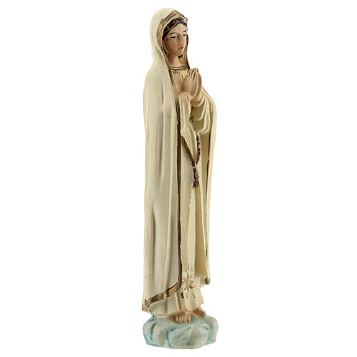 Nossa Senhora de Fátima em oração com manto branco e estrela dourada resina 12 cm 3