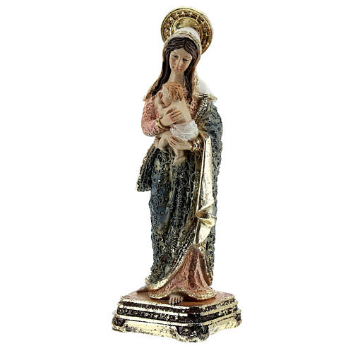 Nossa Senhora com Menino Jesus detalhes dourados e base quadrada, imagem resina 14,5 cm 2
