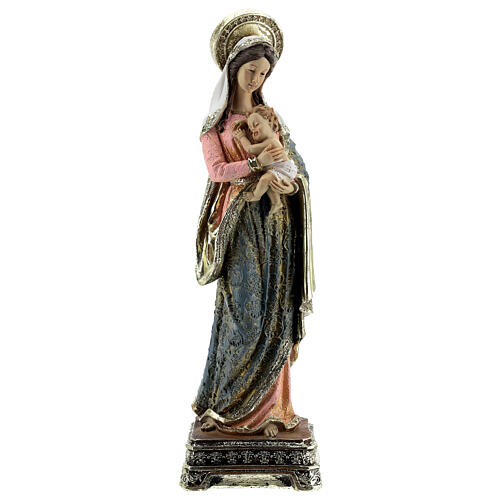 Statua Madonna Bambino base dorata barocca resina h 30,5 cm 1