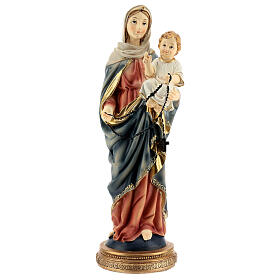 Statue aus Harz Maria mit dem Jesuskind und Rosenkranz, 31 cm