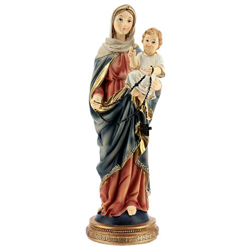 Statue aus Harz Maria mit dem Jesuskind und Rosenkranz, 31 cm 1