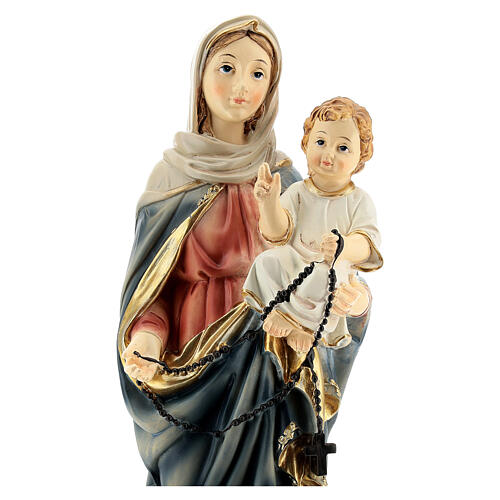 Statue aus Harz Maria mit dem Jesuskind und Rosenkranz, 31 cm 2