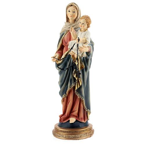 Statue aus Harz Maria mit dem Jesuskind und Rosenkranz, 31 cm 3