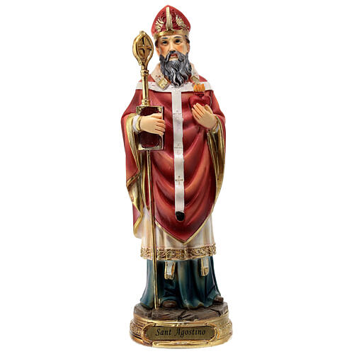 Statue of St Augustin, painted resin, 20 cm 1