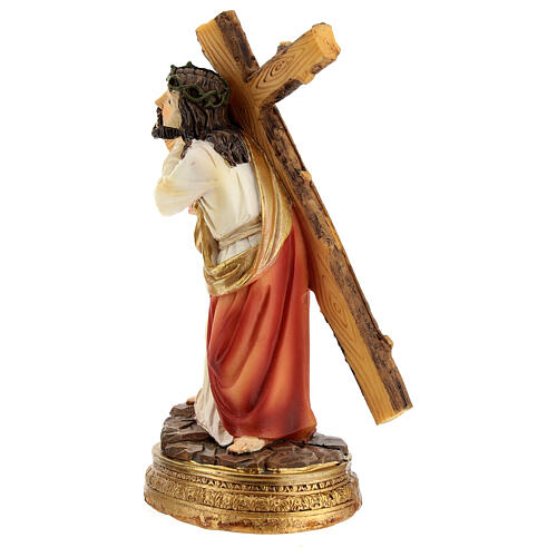 Jesus, das Kreuz auf der Schulter tragend, Aufstieg zum Kalvarienberg, Resin, handbemalt, für 12 cm Krippe 8