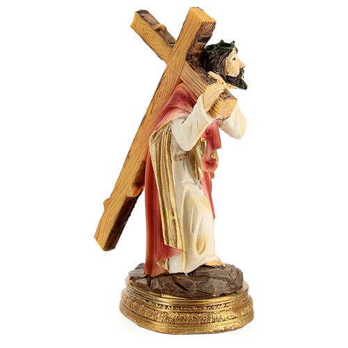 Gesù con croce in spalla Salita al Calvario resina dipinta a mano 12 cm 7