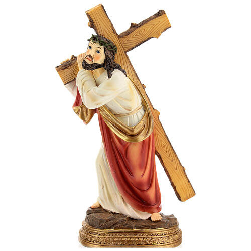 Jesus carrying the cross, Easter creche, hand-painted resin, 7.5 in 8