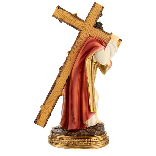 Jesus carrying the cross, Easter creche, hand-painted resin, 7.5 in 11