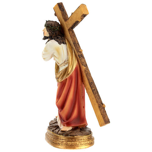 Jezus dźwiga krzyż figura żywica ręcznie malowana 20 cm 9