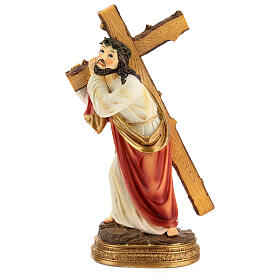 Jesus carrying the cross statue in hand painted resin 20 cm