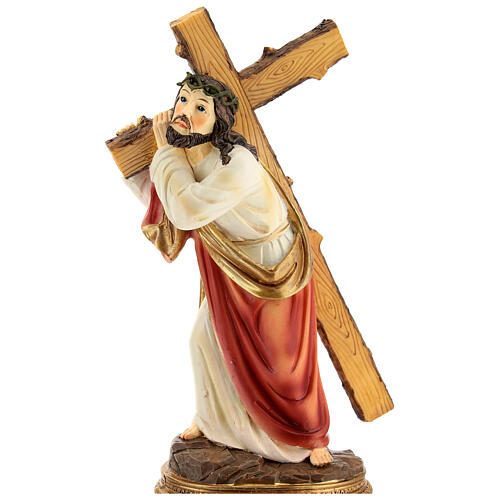 Jesus carrying the cross statue in hand painted resin 20 cm 3