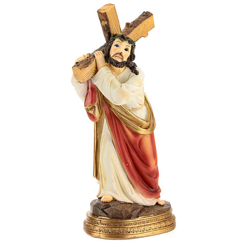 Jesus carrying the cross statue in hand painted resin 20 cm 5