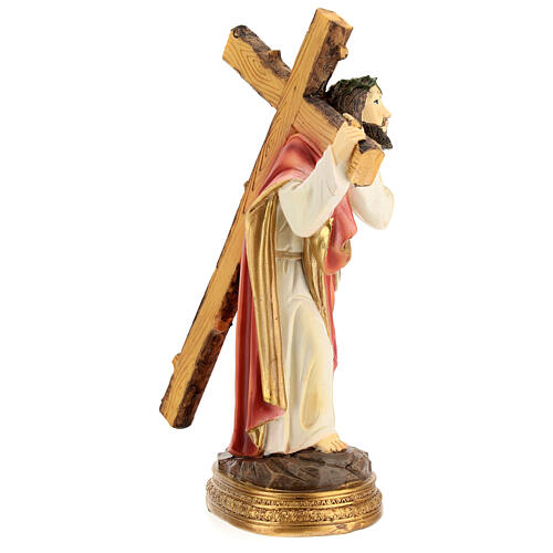 Jesus carrying the cross statue in hand painted resin 20 cm 7
