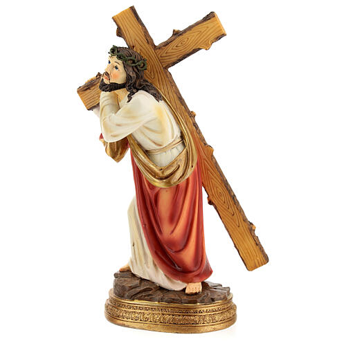 Jesus carrying the cross statue in hand painted resin 20 cm 10