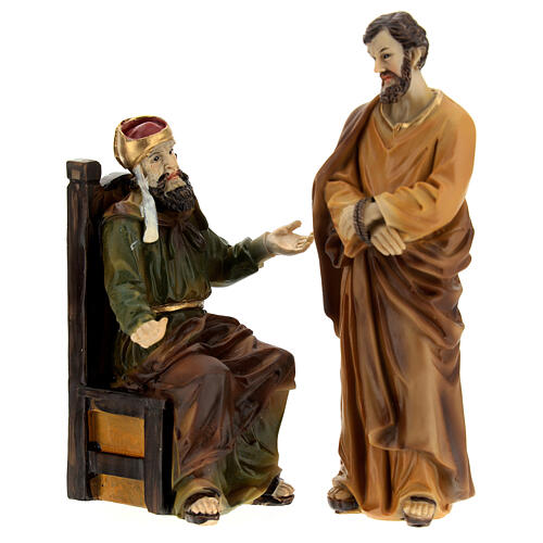 Condamnation de Jésus, 3 pcs, Jésus Caïphe et Barabbas résine peinte main 12 cm 10
