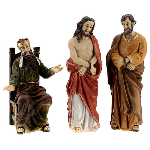 Condenação Jesus Caifás e Barabbás, 3 peças, resina pintada à mão 12 cm 6