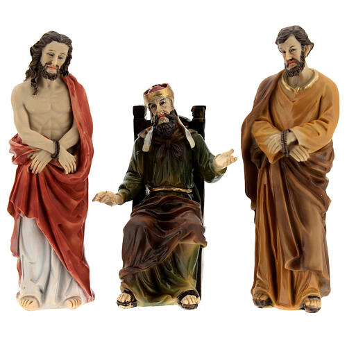 Condemnation of Jesus Caiaphas Barabbas scene 3 pcs hand painted resin 12 cm 1