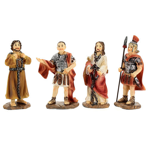 Jesus' trial, set of 4, Passion of Christ, hand-painted resin, 4 in 1