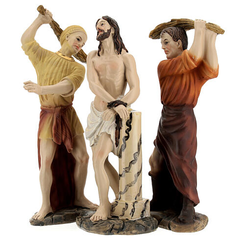 Scourging of Jesus, set of 3, Passion of Christ, hand-painted resin, 6 in 1