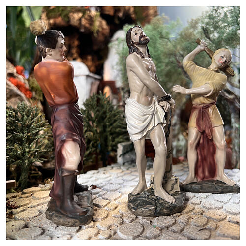Scourging of Jesus, set of 3, Passion of Christ, hand-painted resin, 6 in 4