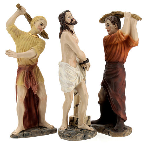 Scourging of Jesus, set of 3, Passion of Christ, hand-painted resin, 6 in 5