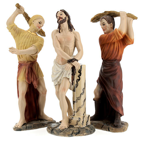 Scourging of Jesus, set of 3, Passion of Christ, hand-painted resin, 6 in 7