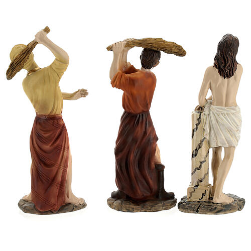 Scourging of Jesus, set of 3, Passion of Christ, hand-painted resin, 6 in 8