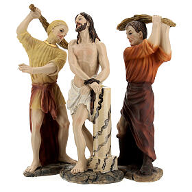 Flagelação de Jesus, 3 peças, resina pintada à mão 15 cm