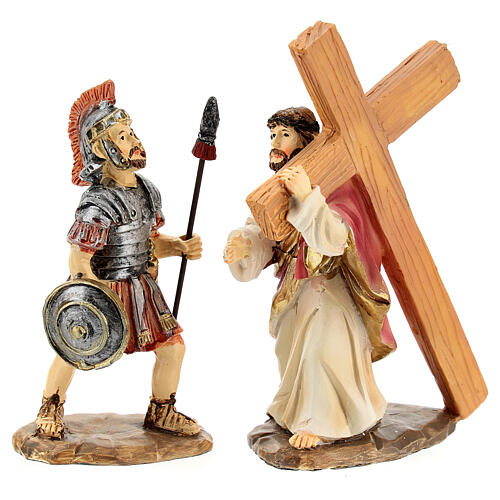 Climb to Calvary, set of 4, Passion of Christ, hand-painted resin, 4 in 6