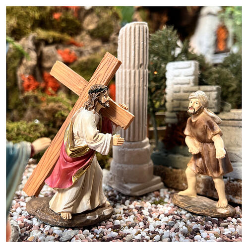Wchodzenie Jezusa na Golgotę scena 4 części żywica ręcznie malowana 12 cm 2