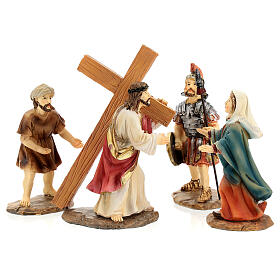Ascent to Mount Calvary Jesus Passion scene 4 pcs hand painted resin 12 cm