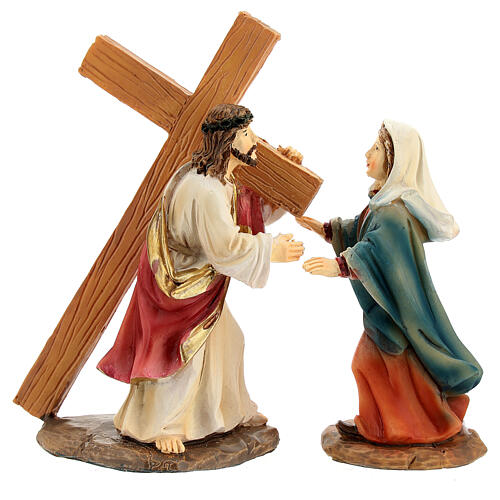 Ascent to Mount Calvary Jesus Passion scene 4 pcs hand painted resin 12 cm 3