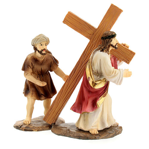 Ascent to Mount Calvary Jesus Passion scene 4 pcs hand painted resin 12 cm 5