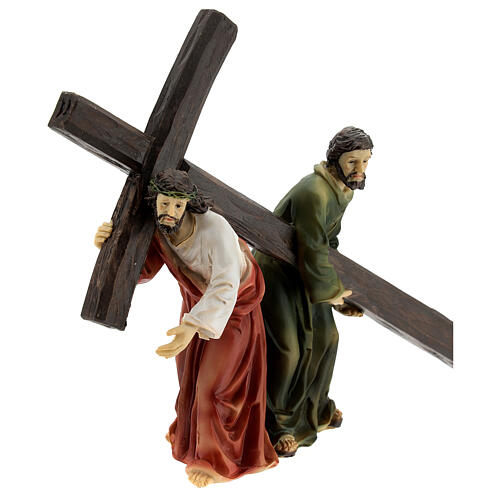 Climb to Calvary, Jesus, Veronica and good Samaritan, Passion of Christ, hand-painted resin, 6 in 7