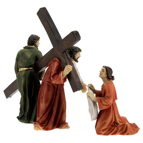 Climb to Calvary, Jesus, Veronica and good Samaritan, Passion of Christ, hand-painted resin, 6 in 13