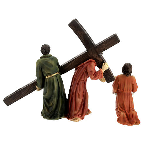 Climb to Calvary, Jesus, Veronica and good Samaritan, Passion of Christ, hand-painted resin, 6 in 14