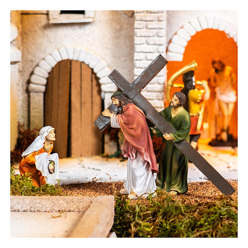Montée au Calvaire Jésus Samaritain et Véronique résine peinte main 15 cm 2